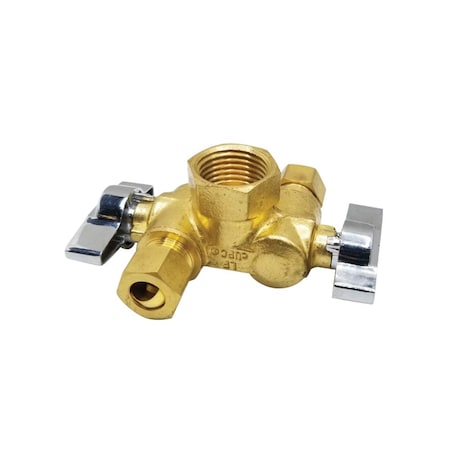 Thrifco Plumbing 1/2 Inch FIP x 3/8 Inch Comp x 3/8 Inch Comp Dual Outlet Shut Off Angle Stop 4406681